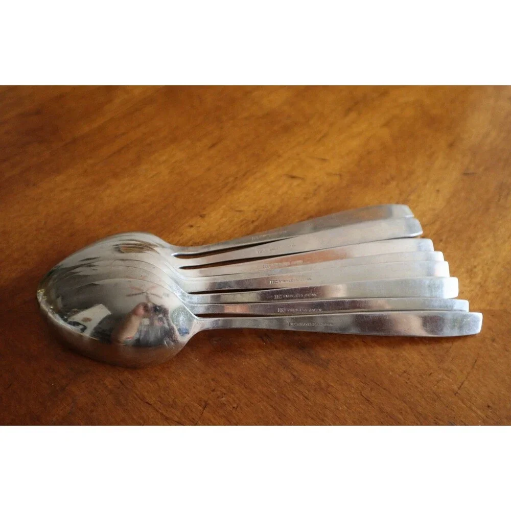 Lot 8x Imperial International IIC DAVOS Stainless Black Floral Table Spoon 7.5
